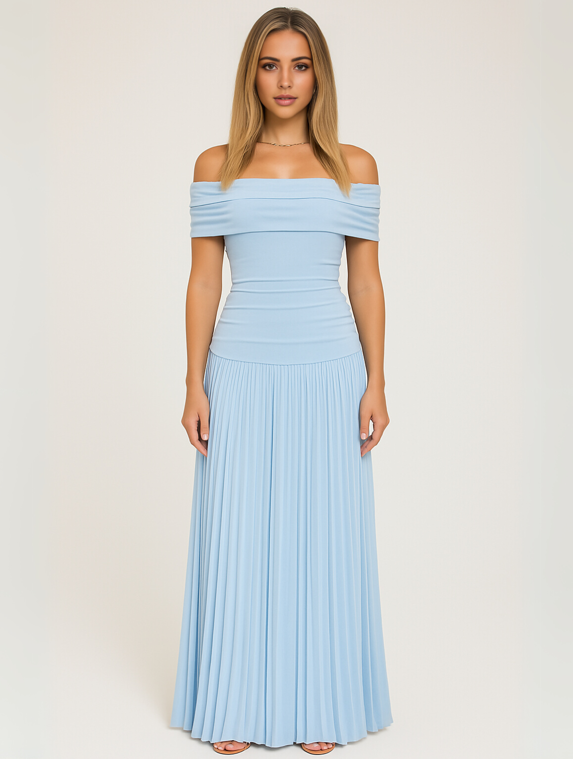 Wedding Guest Off-Shoulder Pleated Maxi Dress for Women