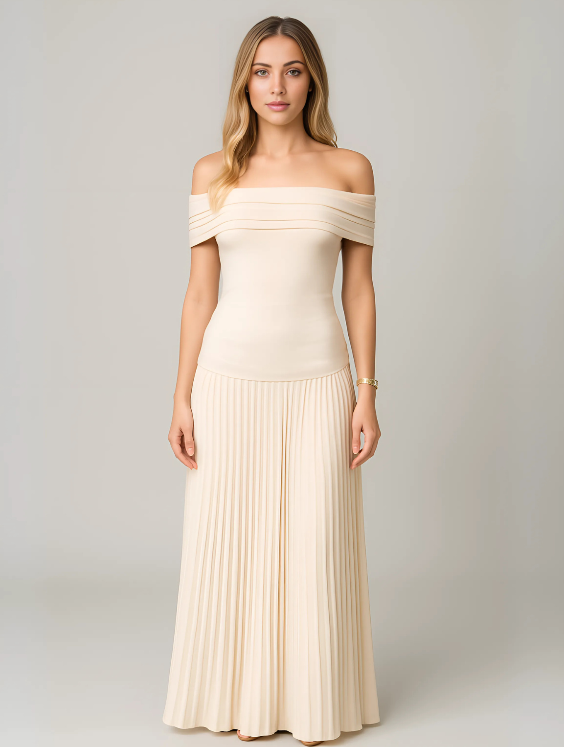 Wedding Guest Off-Shoulder Pleated Maxi Dress for Women
