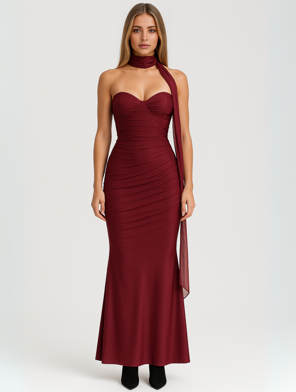 Strapless Ruched Wedding Guest Maxi Dress for Women