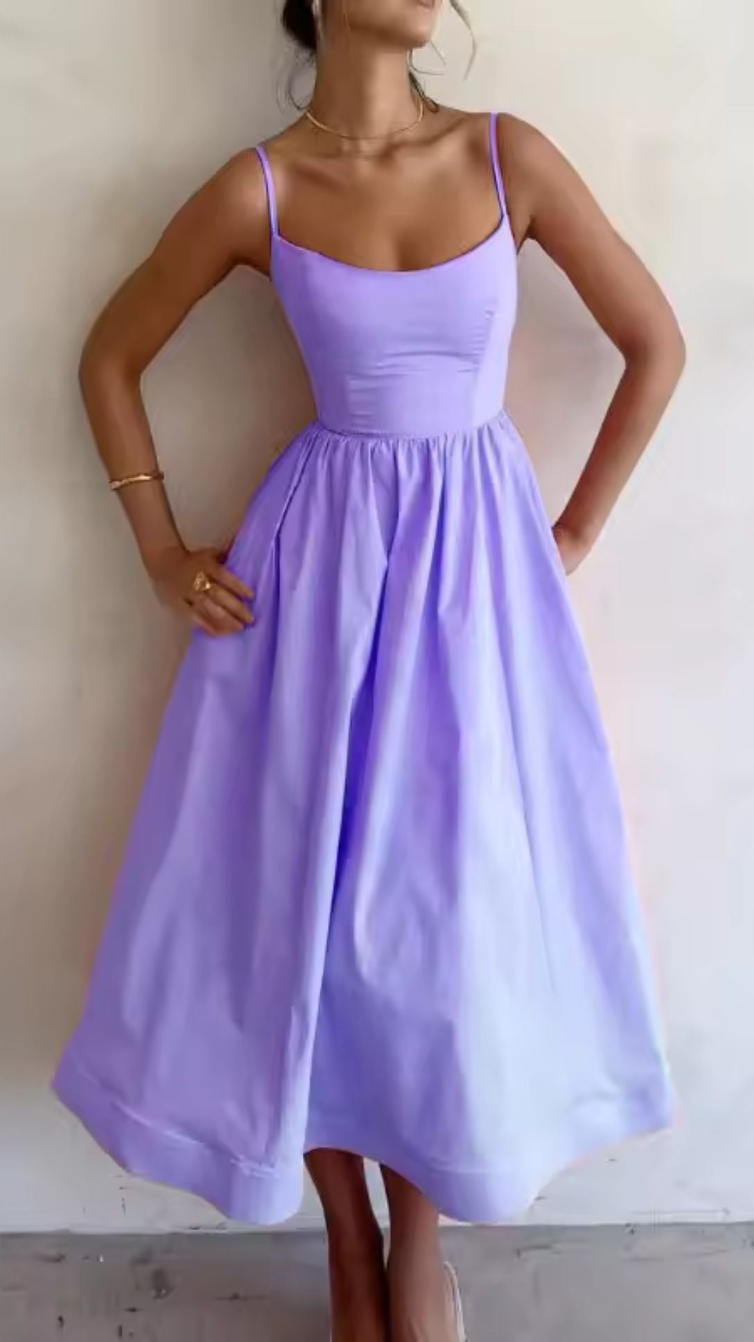 Sweetheart Neck Midi Dress with Thin Straps for Women