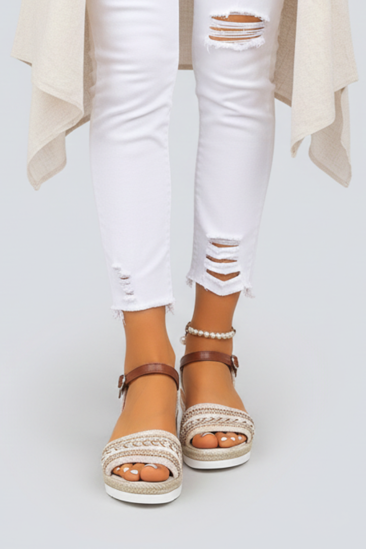 Embroidered Open Toe Wedge Sandals for Women