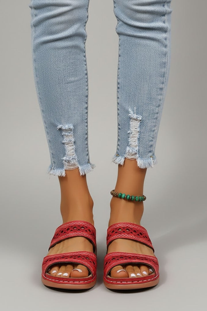 Slide Sandals with Dual Straps and Decorative Cutouts for Women