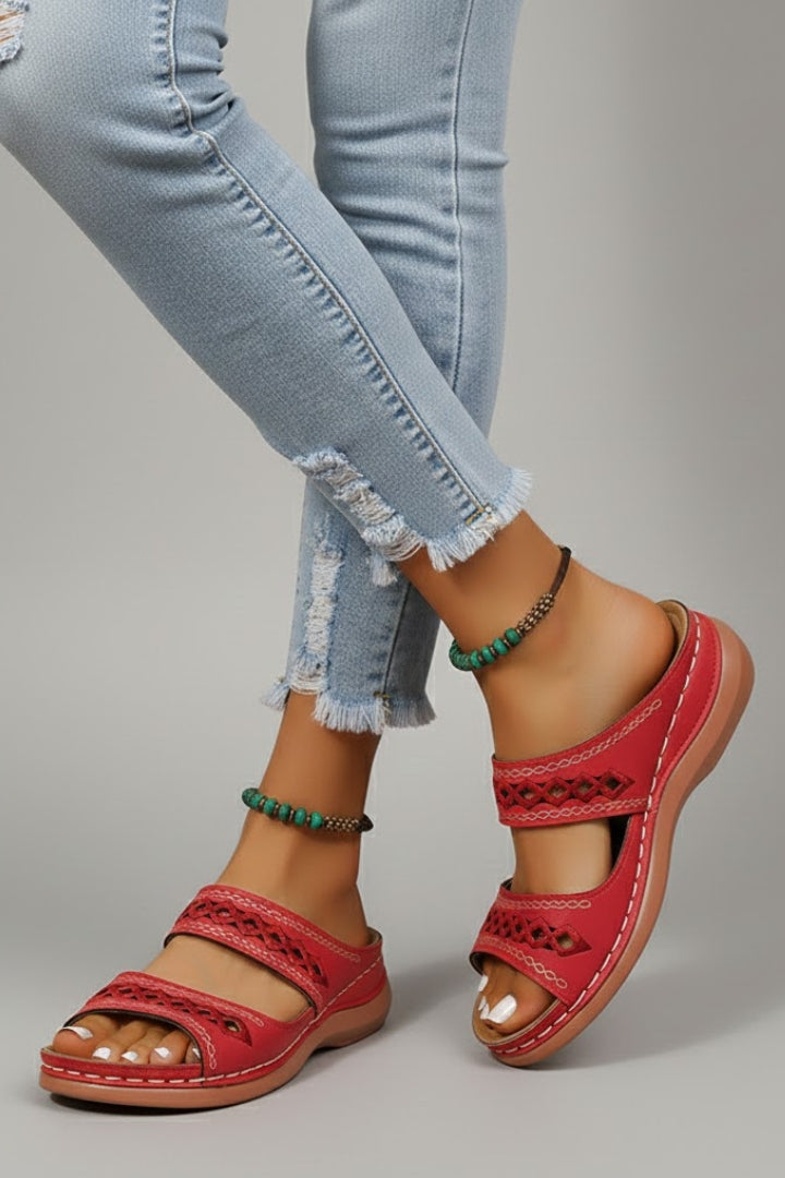 Slide Sandals with Dual Straps and Decorative Cutouts for Women