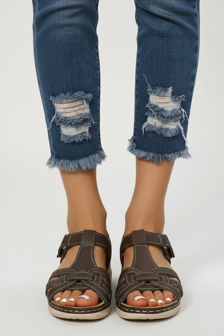 T-Strap Slingback Sandals with Buckle Closure for Women