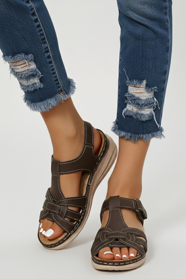 T-Strap Slingback Sandals with Buckle Closure for Women