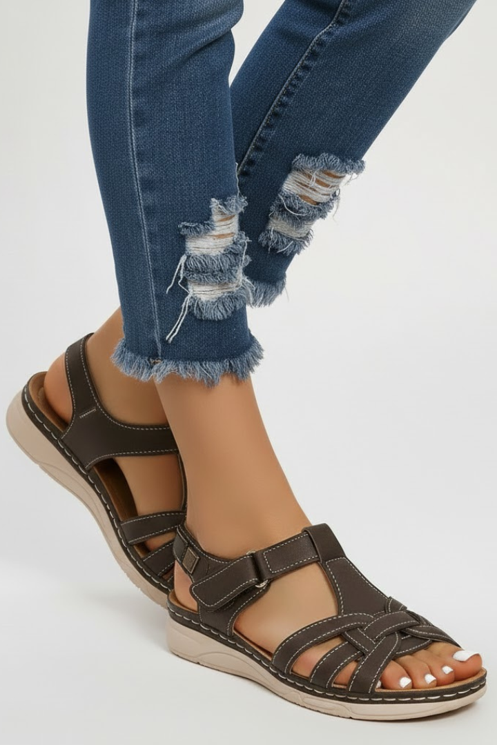 T-Strap Slingback Sandals with Buckle Closure for Women