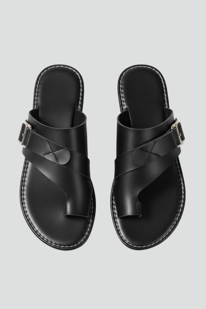 Toe Loop Flat Sandals with Buckle for Women