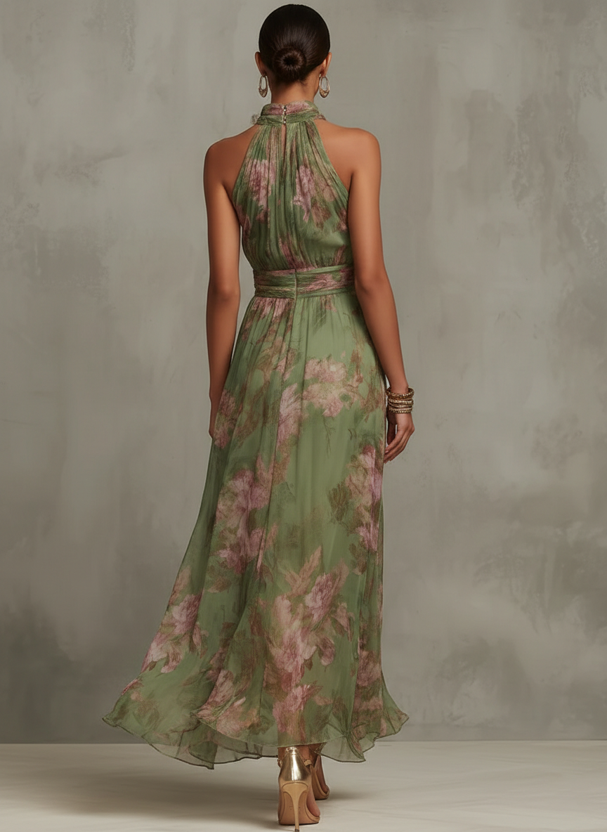 Halter Neck Maxi Floral Dress for Women