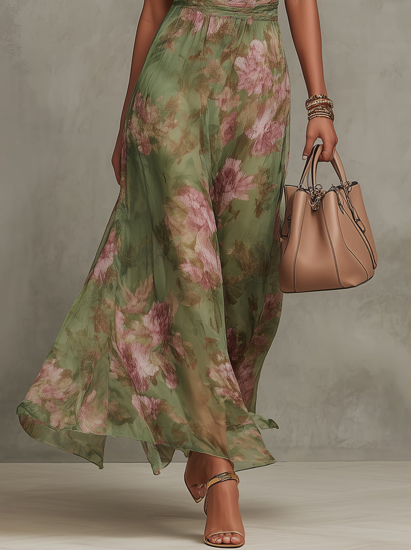 Halter Neck Maxi Floral Dress for Women