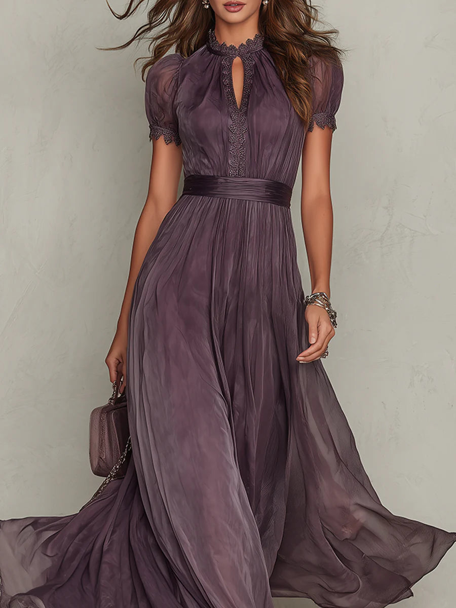 Maxi Chiffon Dress with Short Sleeves for Women