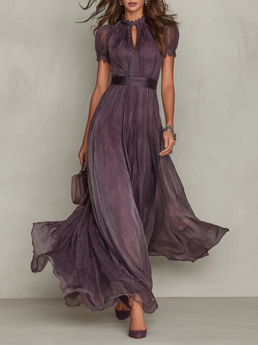 Maxi Chiffon Dress with Short Sleeves for Women