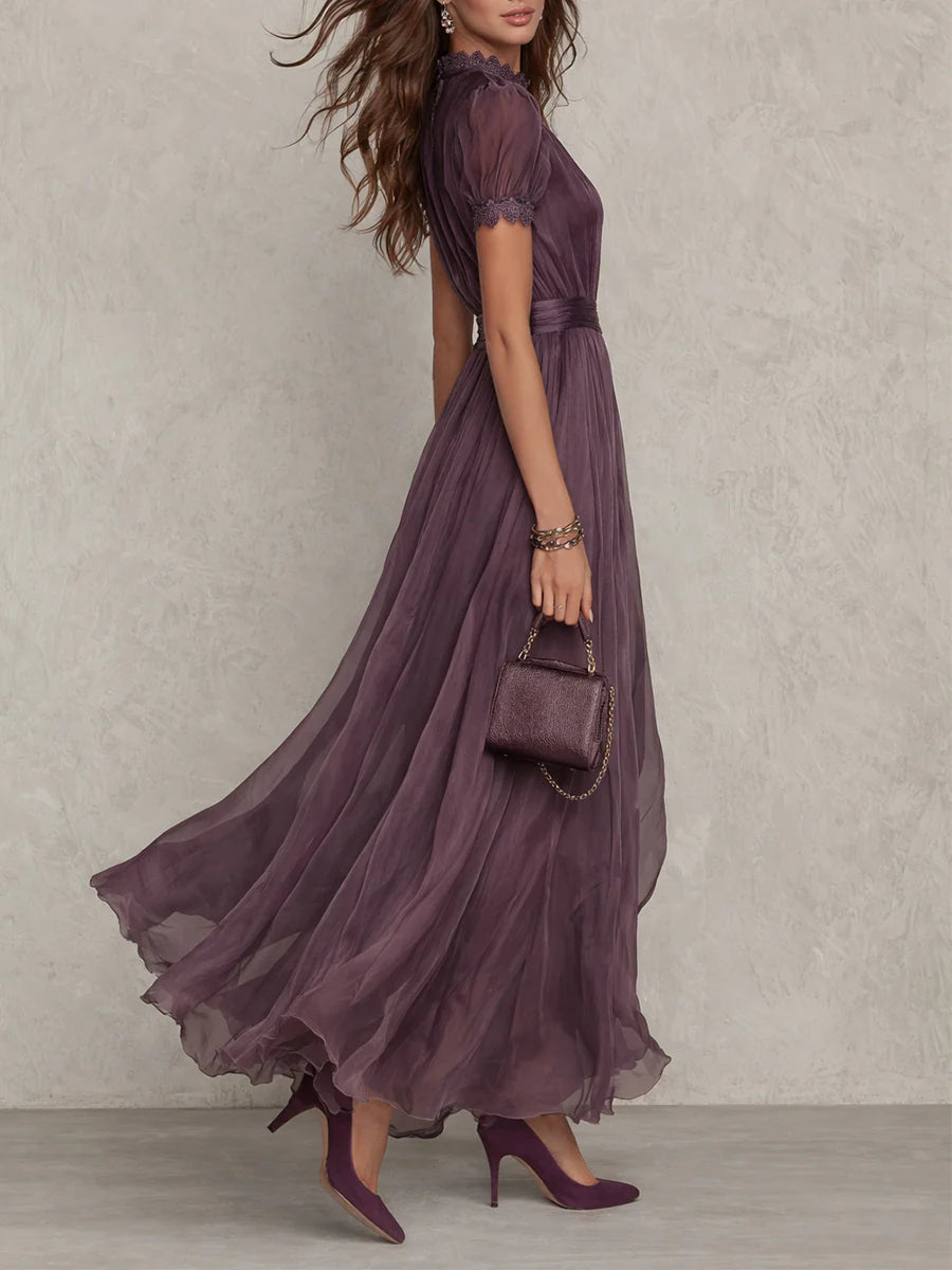 Maxi Chiffon Dress with Short Sleeves for Women