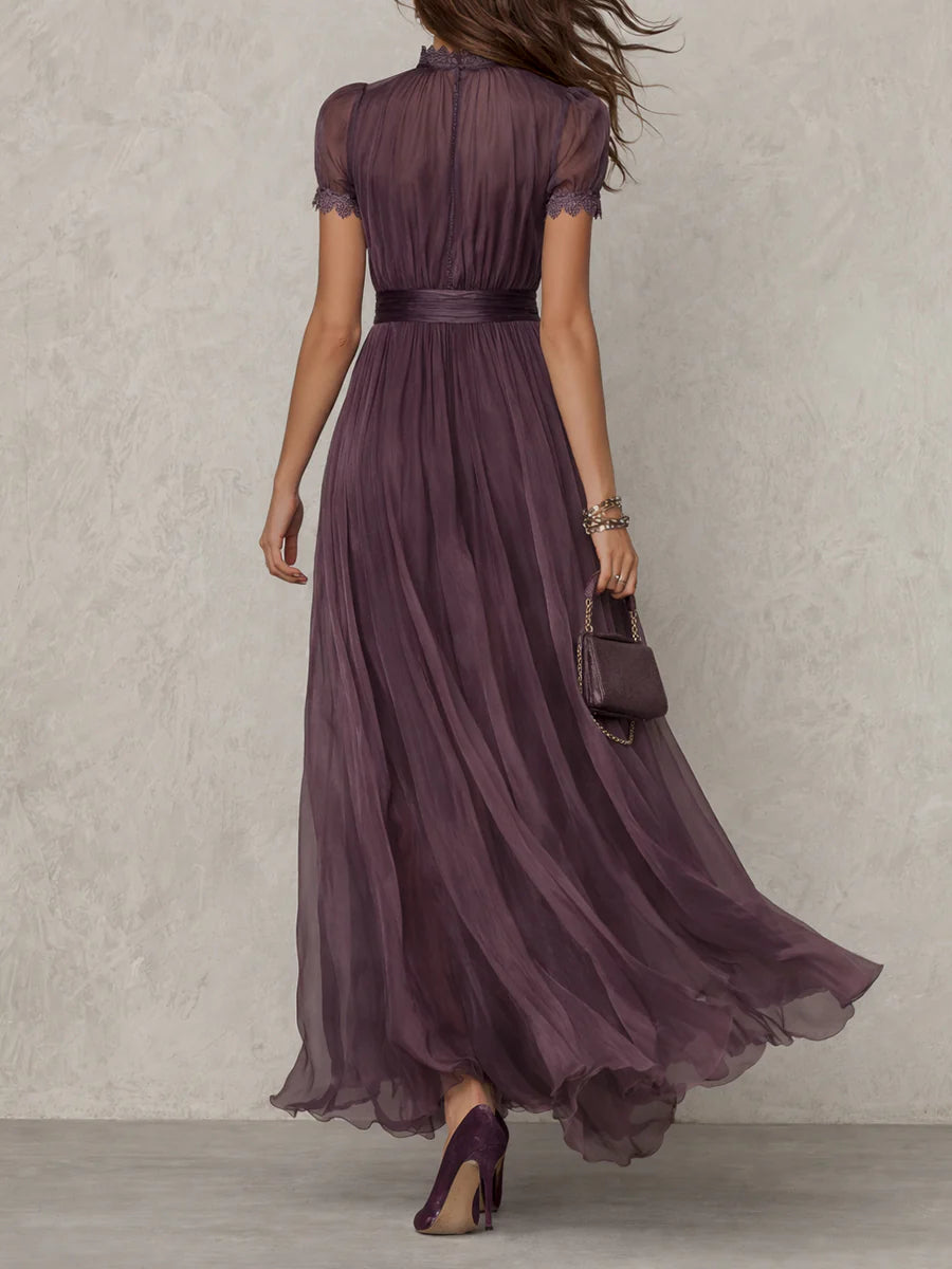 Maxi Chiffon Dress with Short Sleeves for Women