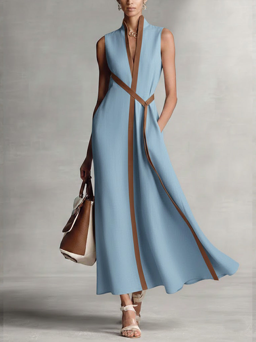 Sleeveless A-Line Linen Midi Dress for Women