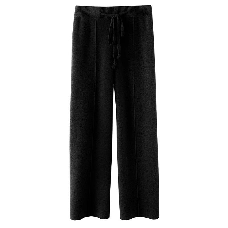 Knitted Drawstring Wide Leg Trousers for Women