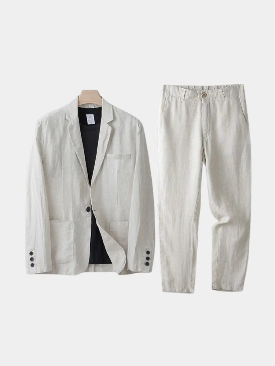Linen Blend Notch Lapel Suit Set for Men