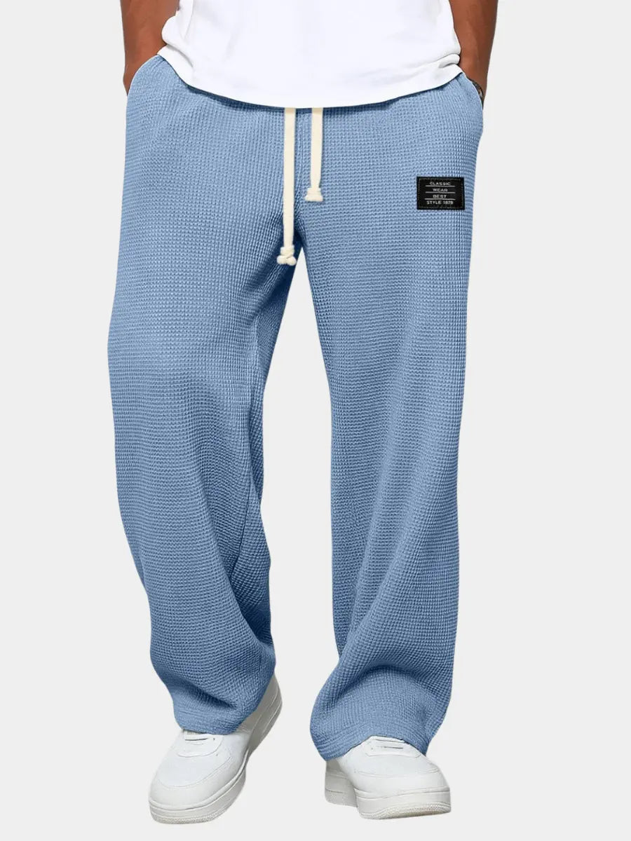 Waffle Knit Straight Leg Trousers for Men