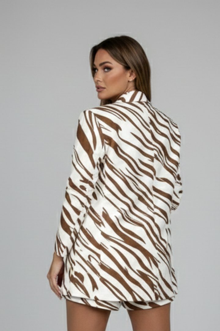 Animal Print Blazer and Shorts Set for Women - View 3