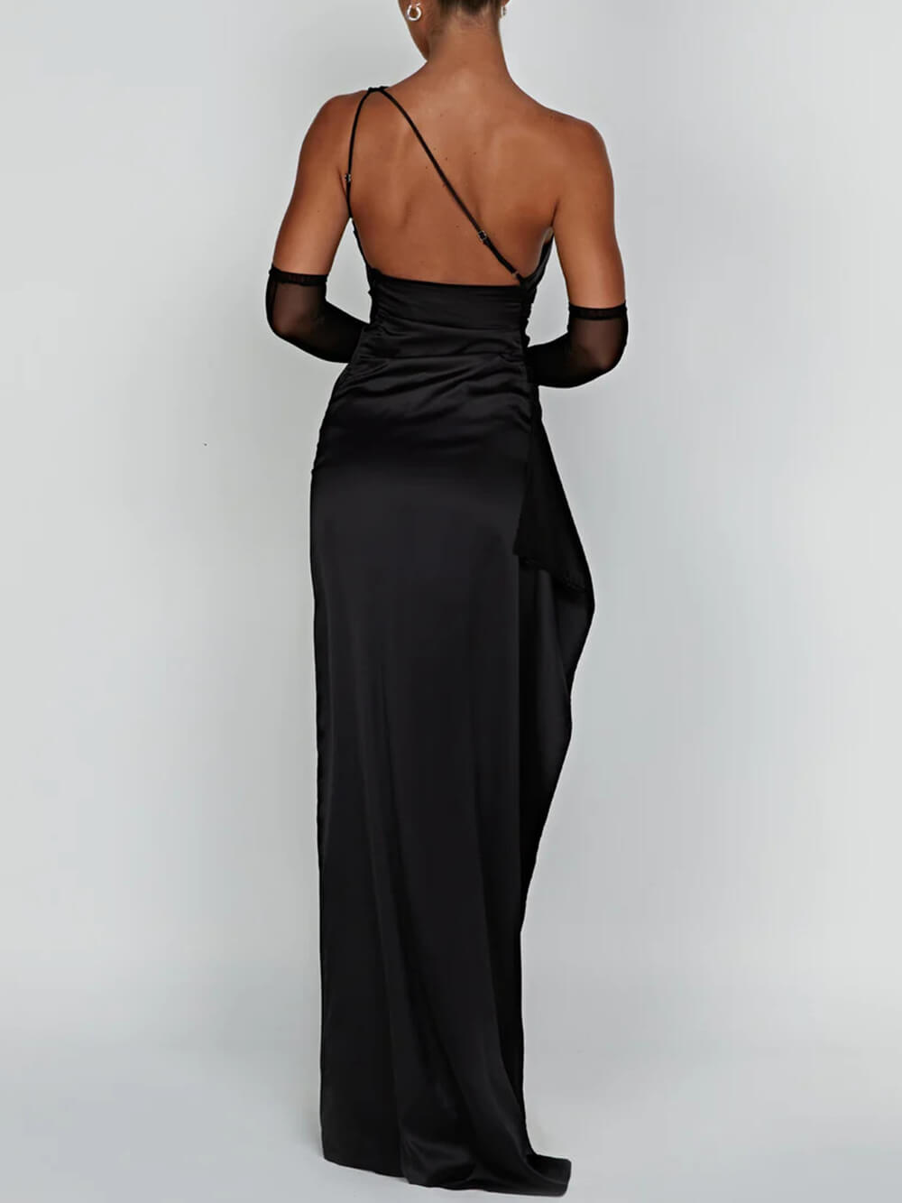 One Shoulder Satin Maxi Dress with High Slit for Women