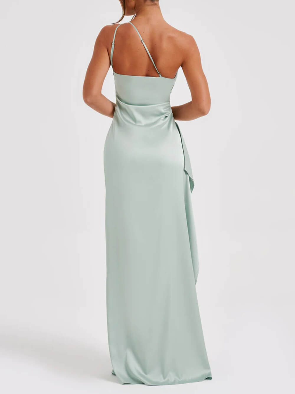 One Shoulder Satin Maxi Dress with High Slit for Women