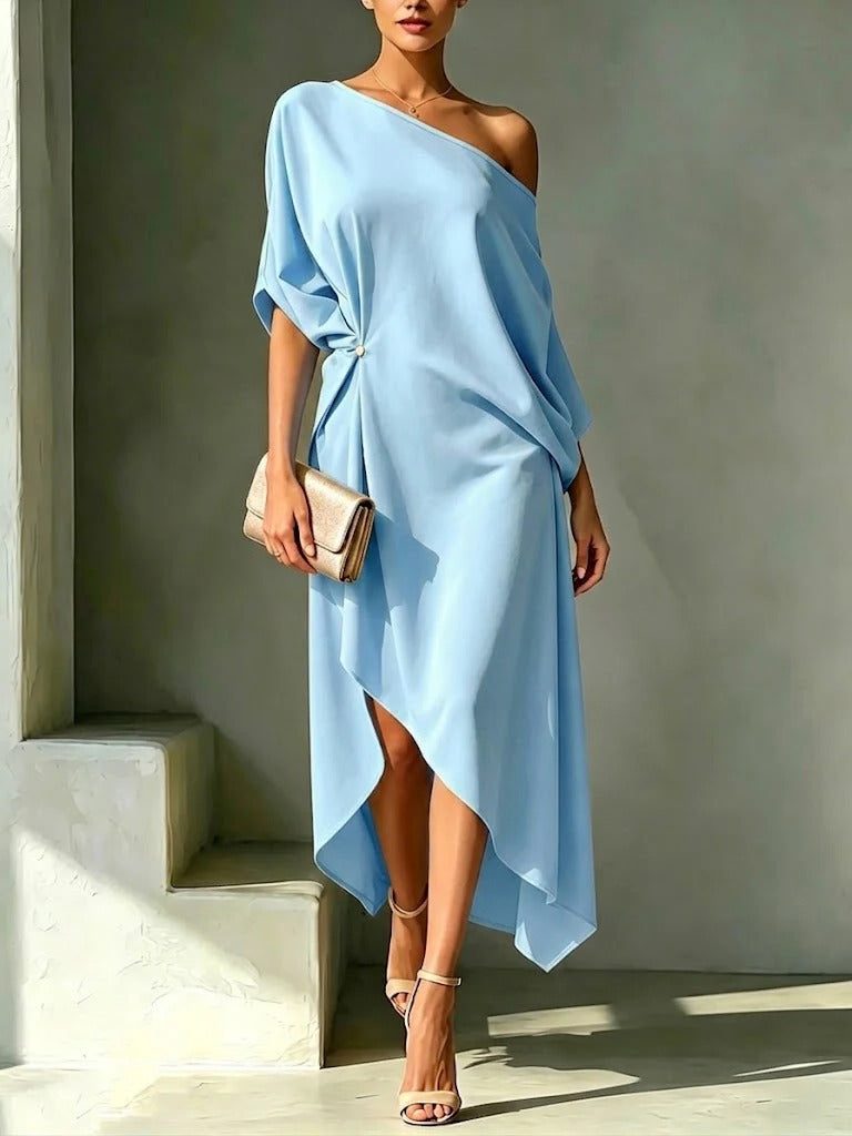 Asymmetric Midi Dress for Women - Bleu clair