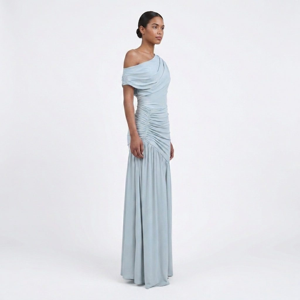 Asymmetric One-Shoulder Ruched Maxi Dress for Women - View 2