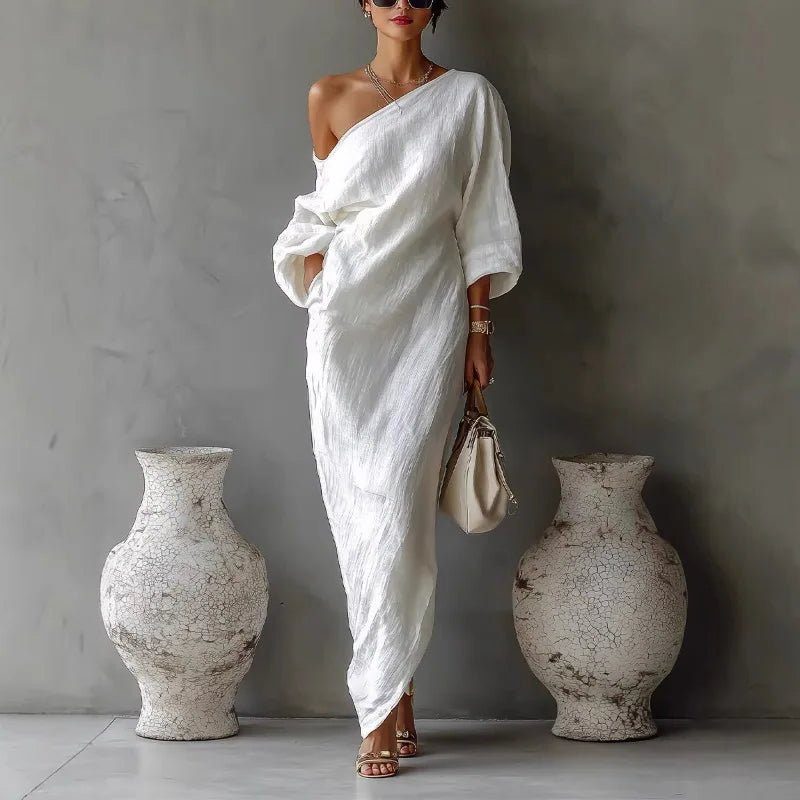 Asymmetrical One Shoulder Linen Maxi Dress for Women