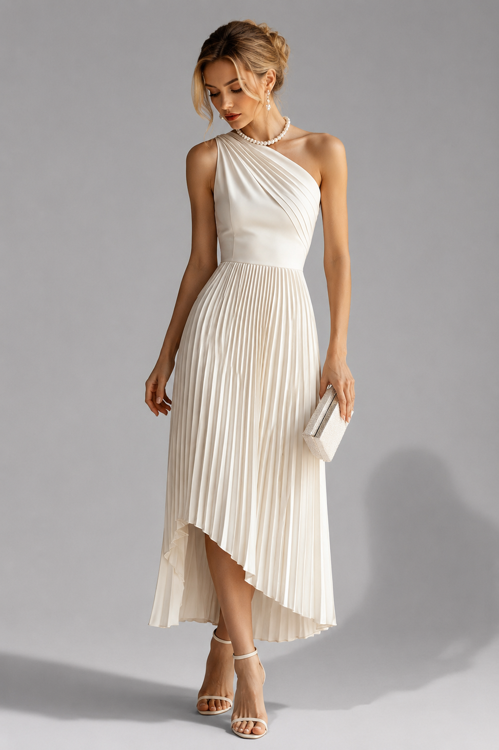 Autumn Wedding Guest Pleated One-Shoulder Dress for Women
