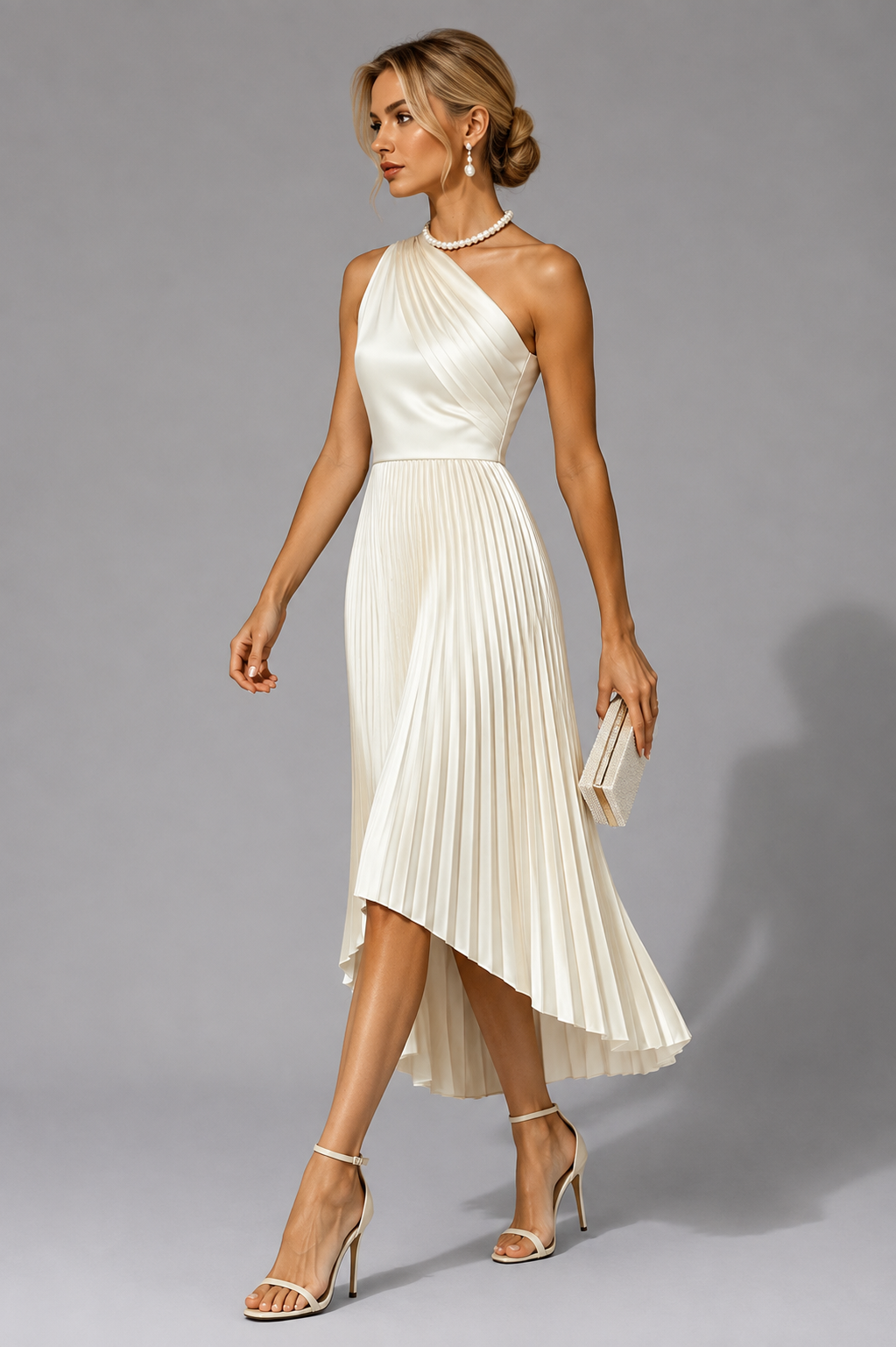 Autumn Wedding Guest Pleated One-Shoulder Dress for Women