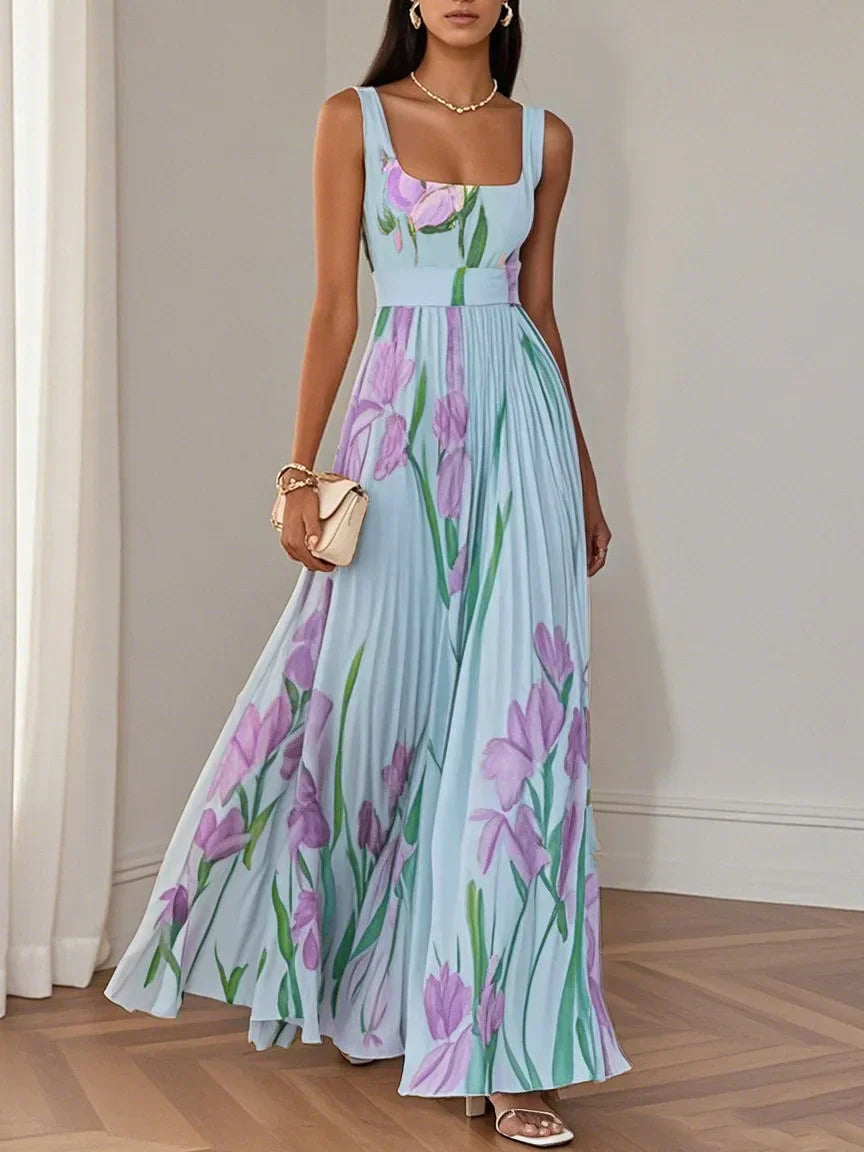 Pleated Floral Maxi Dress for Women