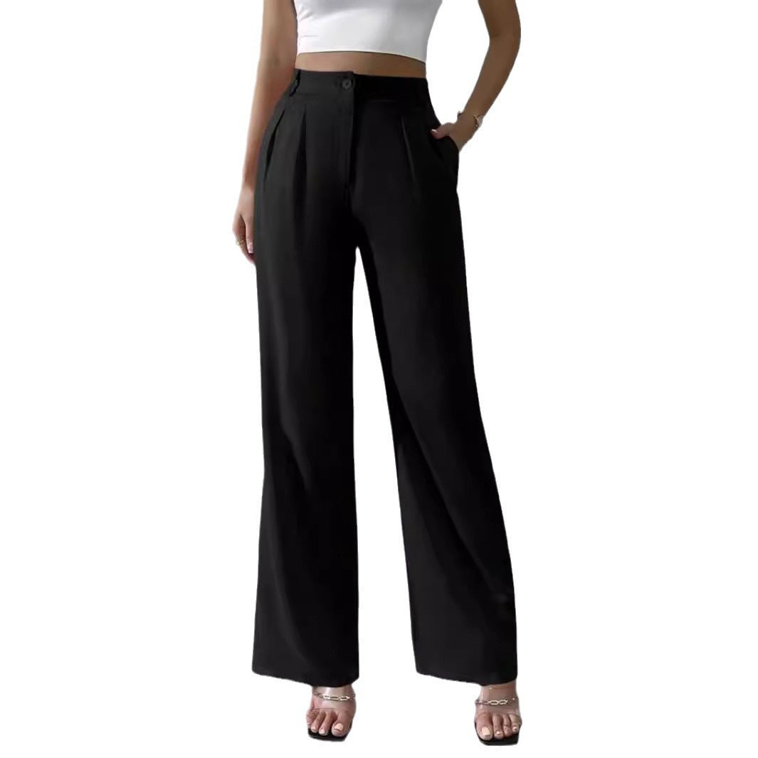 High Waist Pleated Wide Leg Trousers for Women