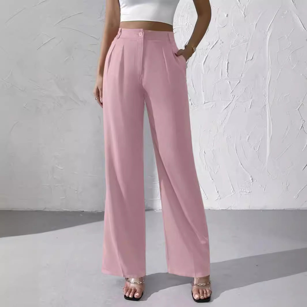 High Waist Pleated Wide Leg Trousers for Women
