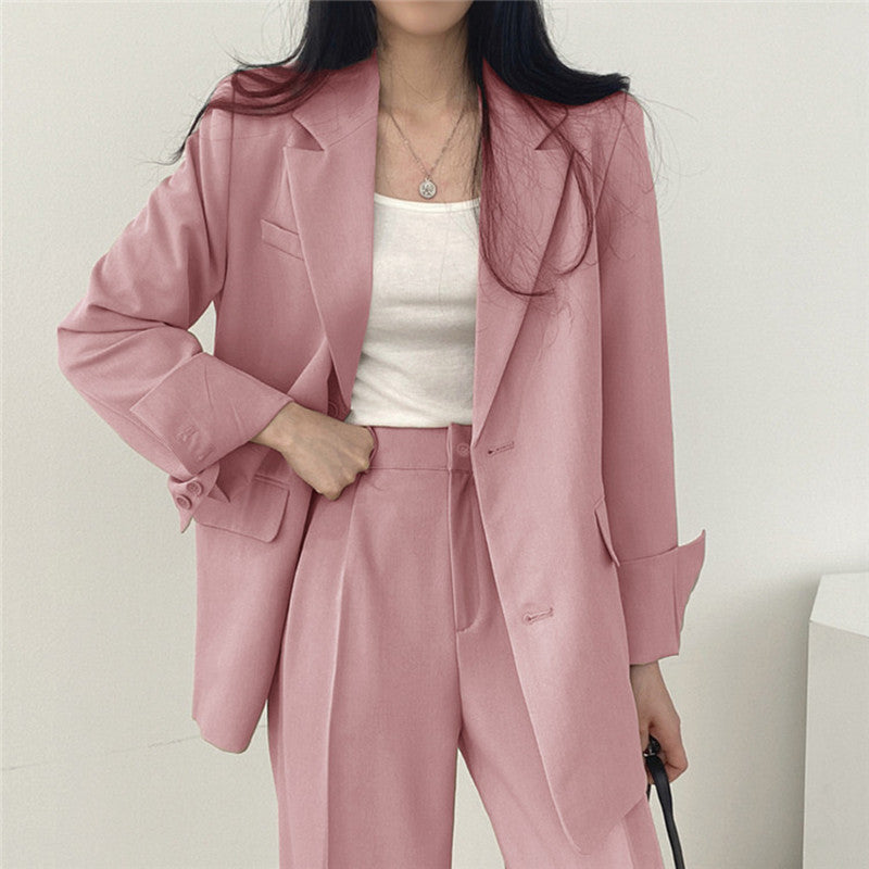 Elegant Tailored Blazer and Trouser Set with Relaxed Fit for Women