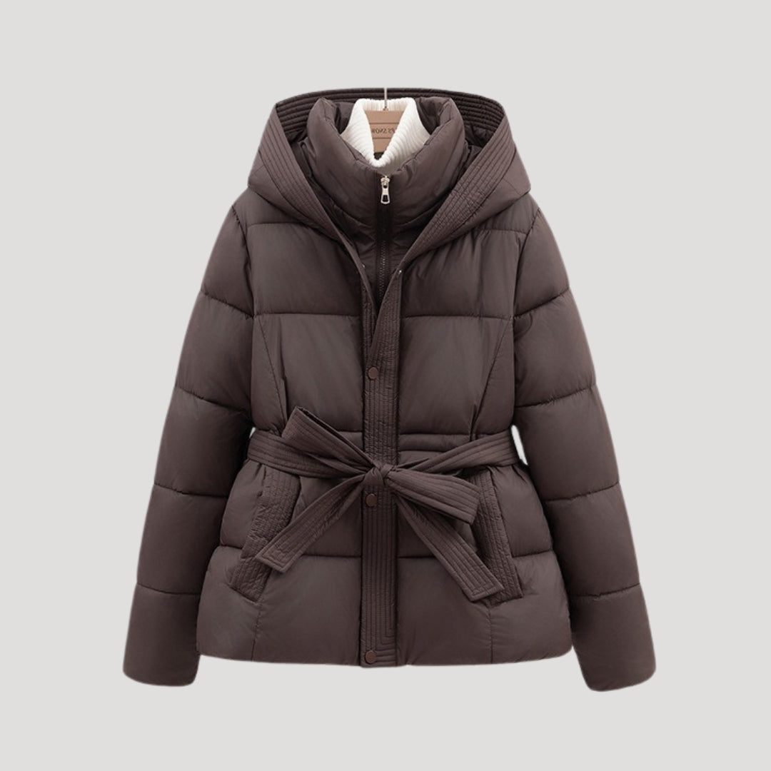 Belted Hooded Puffer Jacket for Women
