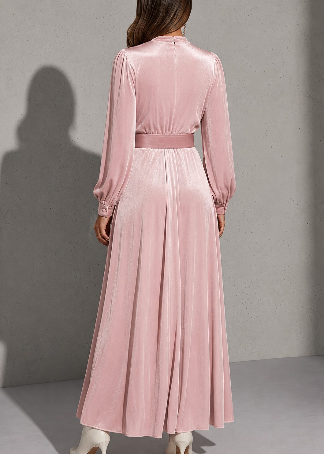 Belted Keyhole Maxi Dress with Long Sleeves for Women - View 2