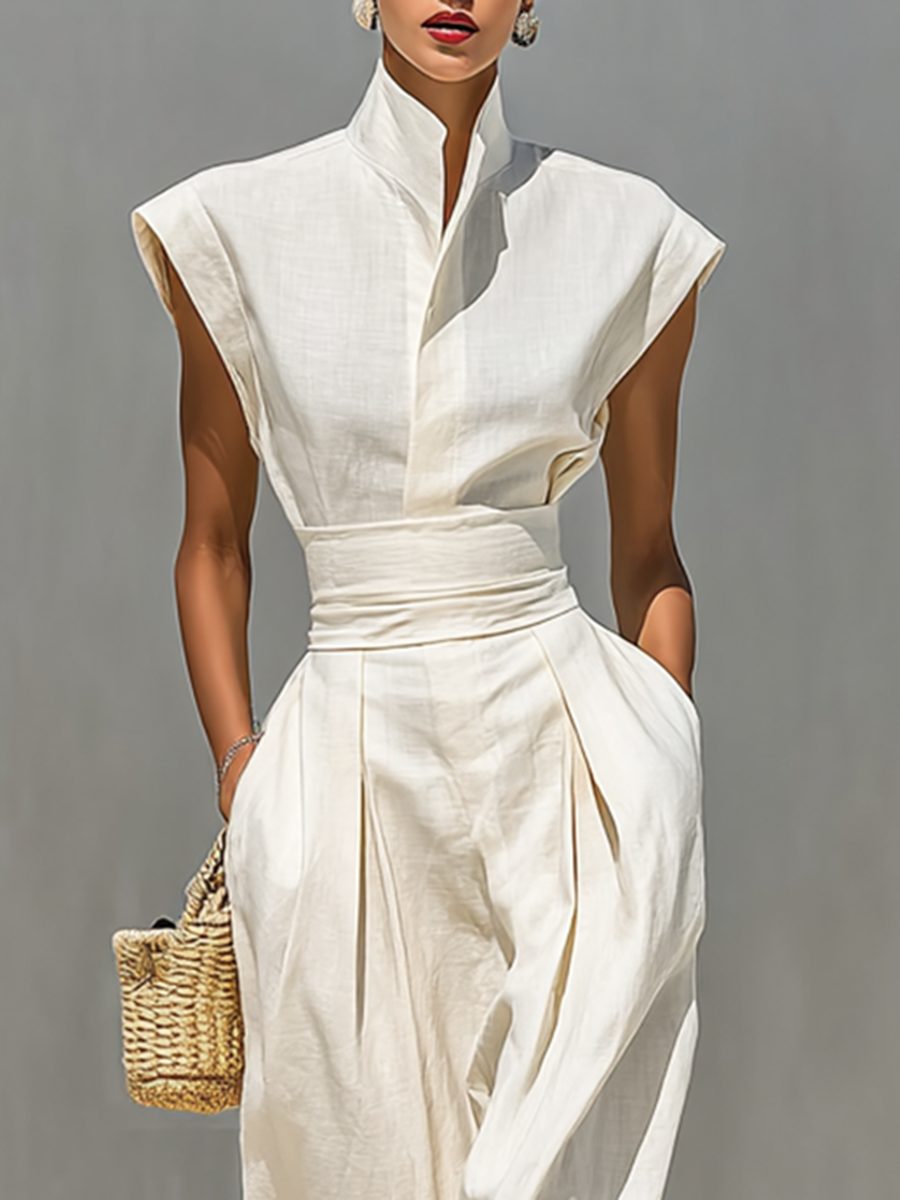 Belted Lapel Maxi Dress for Women - View 3