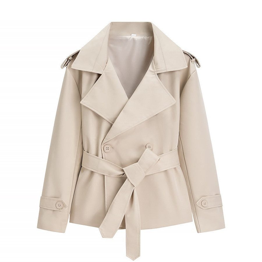 Belted Leather Trench Coat with Lapel Collar for Women - View 2