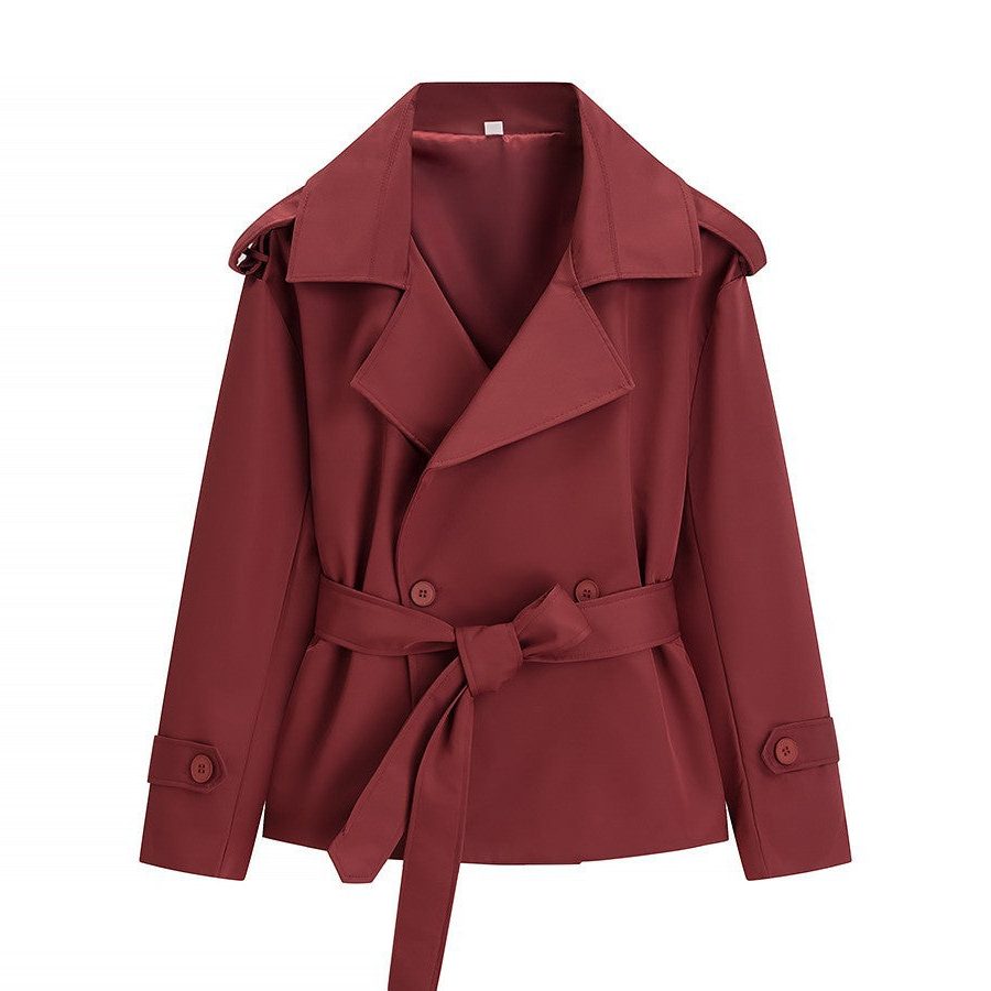 Belted Leather Trench Coat with Lapel Collar for Women - View 4