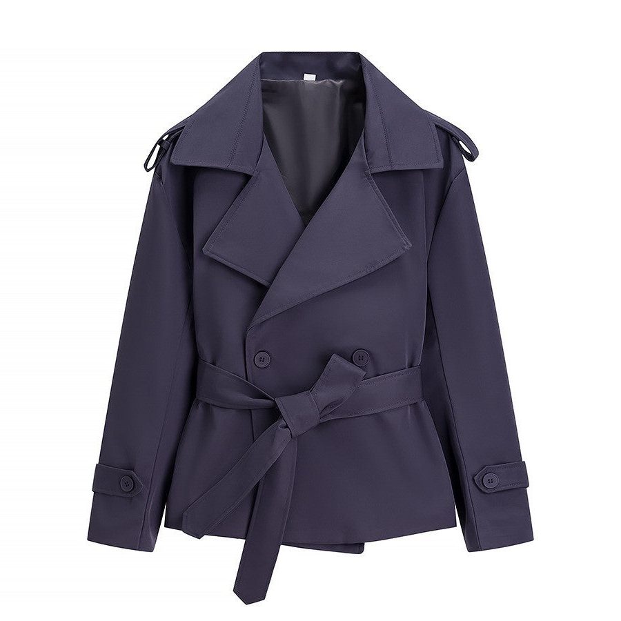 Belted Leather Trench Coat with Lapel Collar for Women - View 5