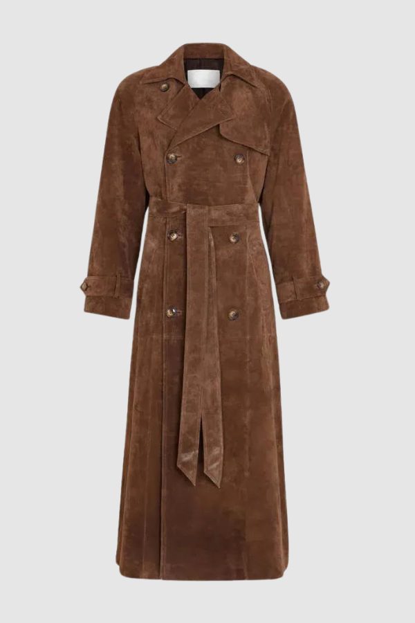 Belted Maxi Leather Trench Coat for Women - View 3