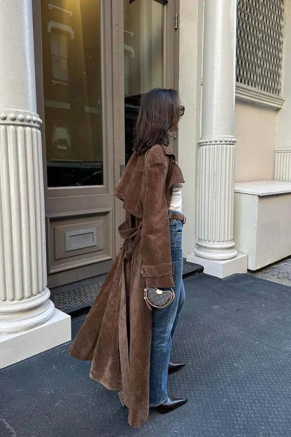 Belted Maxi Leather Trench Coat for Women - View 5