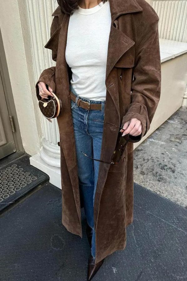 Belted Maxi Leather Trench Coat for Women - View 6