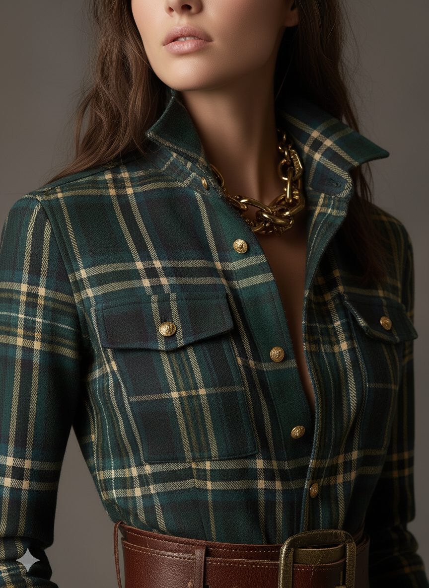 Belted Tartan Shirt Dress for Women - View 10