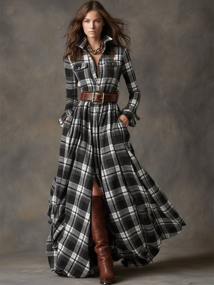 Belted Tartan Shirt Dress for Women - View 11