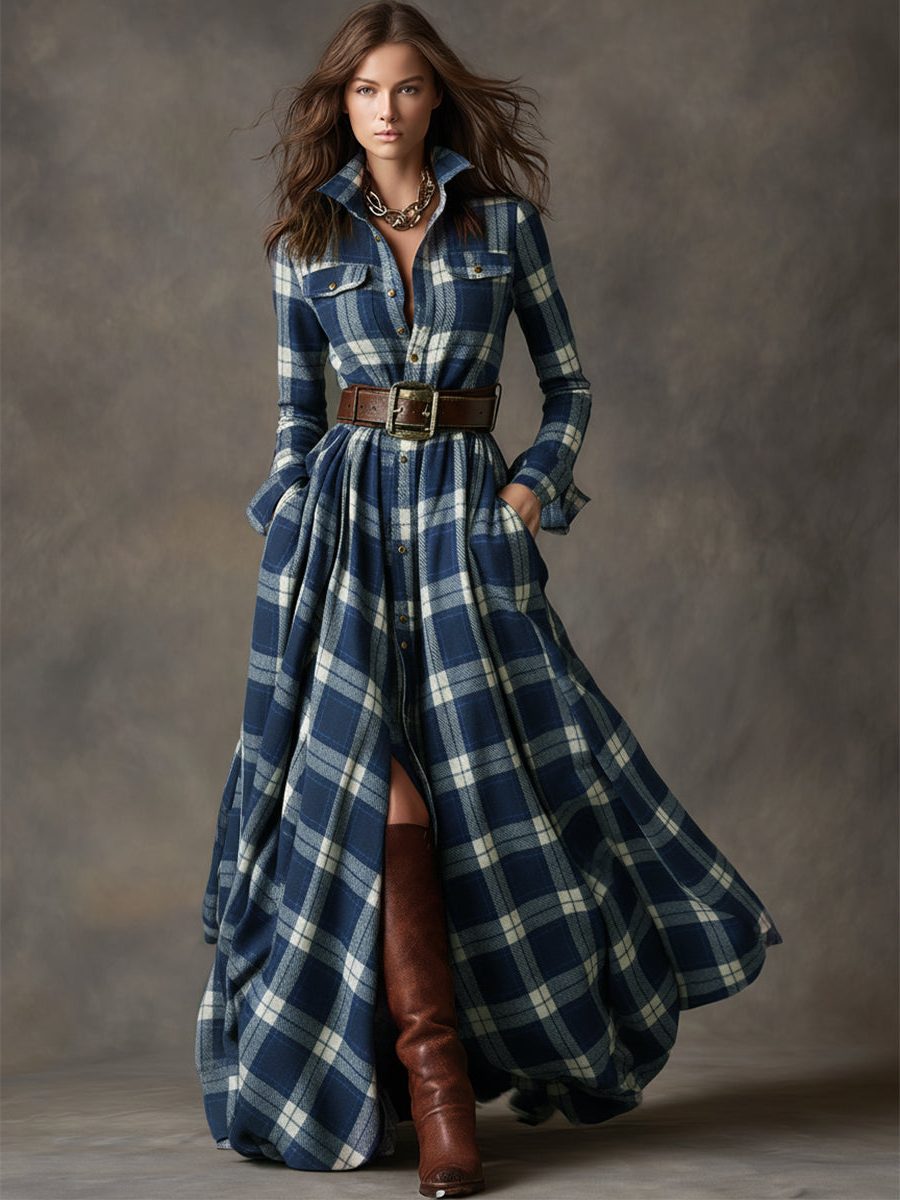 Belted Tartan Shirt Dress for Women - View 12