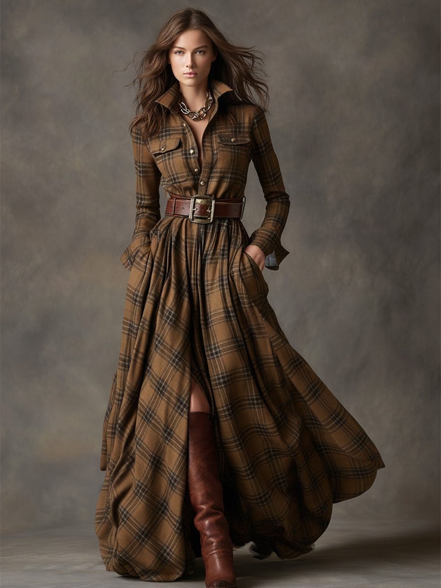 Belted Tartan Shirt Dress for Women - View 13