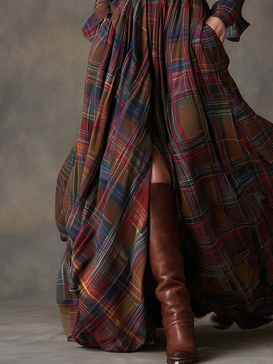 Belted Tartan Shirt Dress for Women - View 8