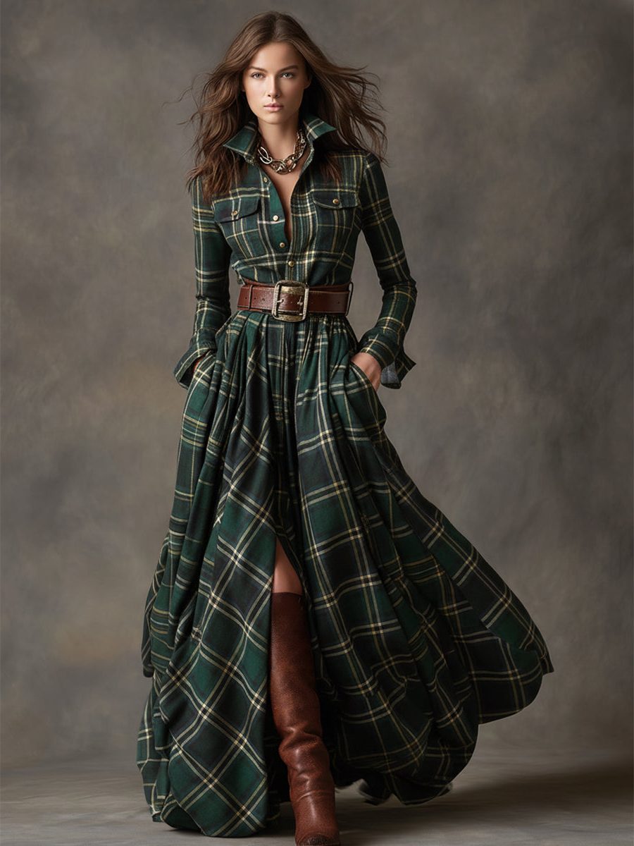 Belted Tartan Shirt Dress for Women - View 9