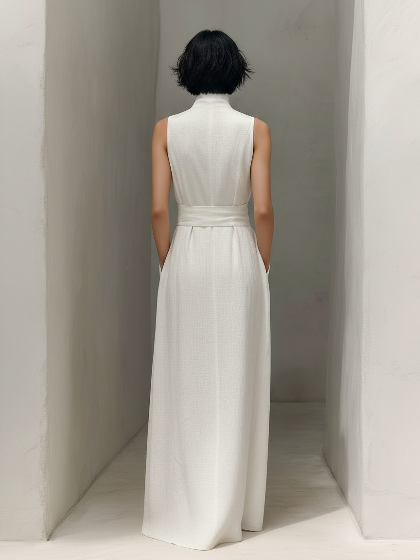 Belted V-Neck Sleeveless Maxi Dress for Women