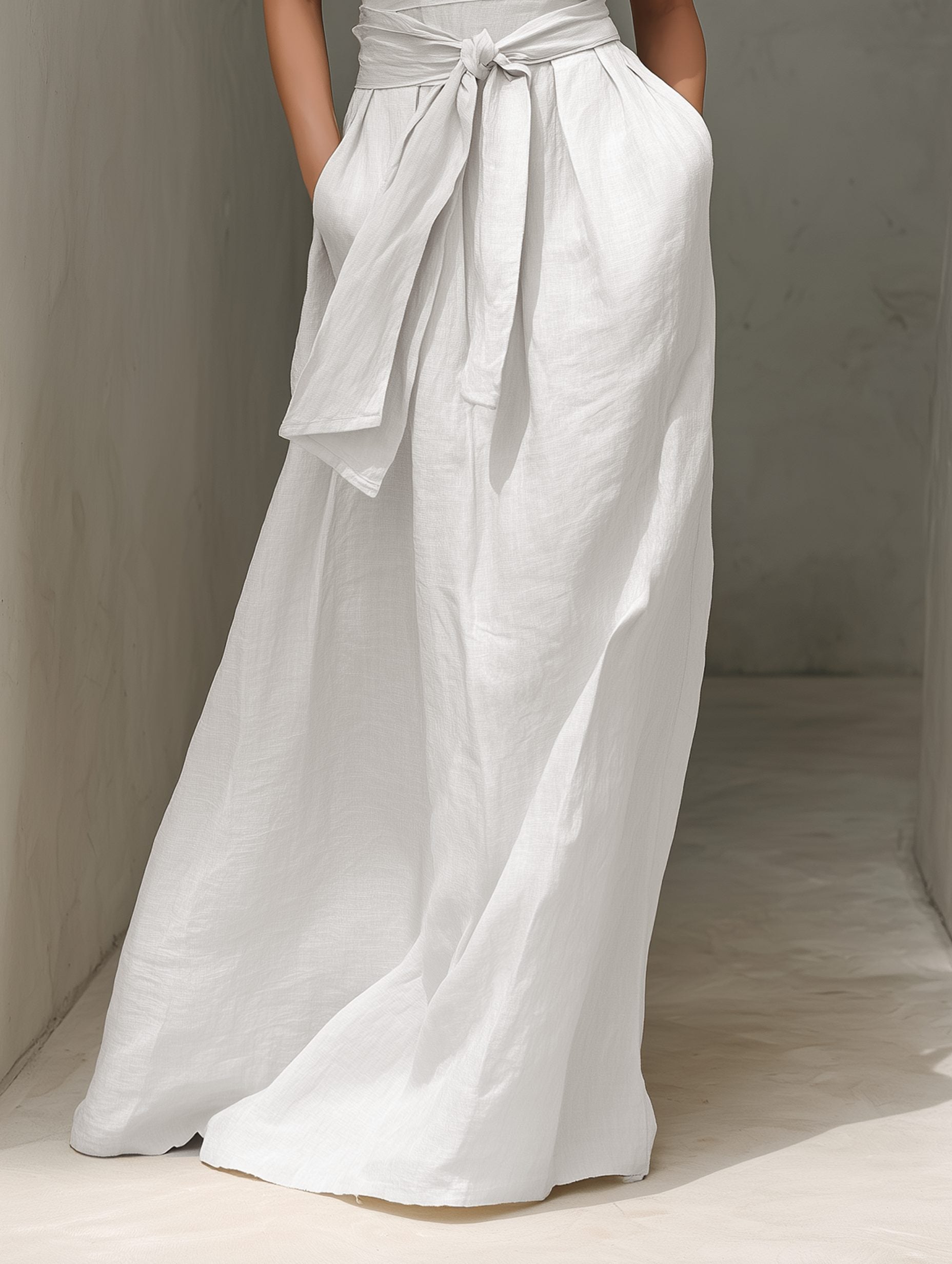 Belted V-Neck Sleeveless Maxi Dress for Women - View 4